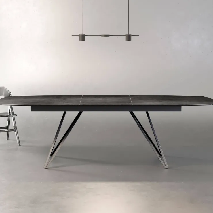 Akante Table De Salle à Manger*BabyloneTable en céramique extensible avec pieds design en métal noir