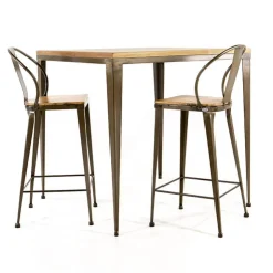 Jayso Table De Cuisine*Bolonia AM412 Table industrielle carrée en métal et bois