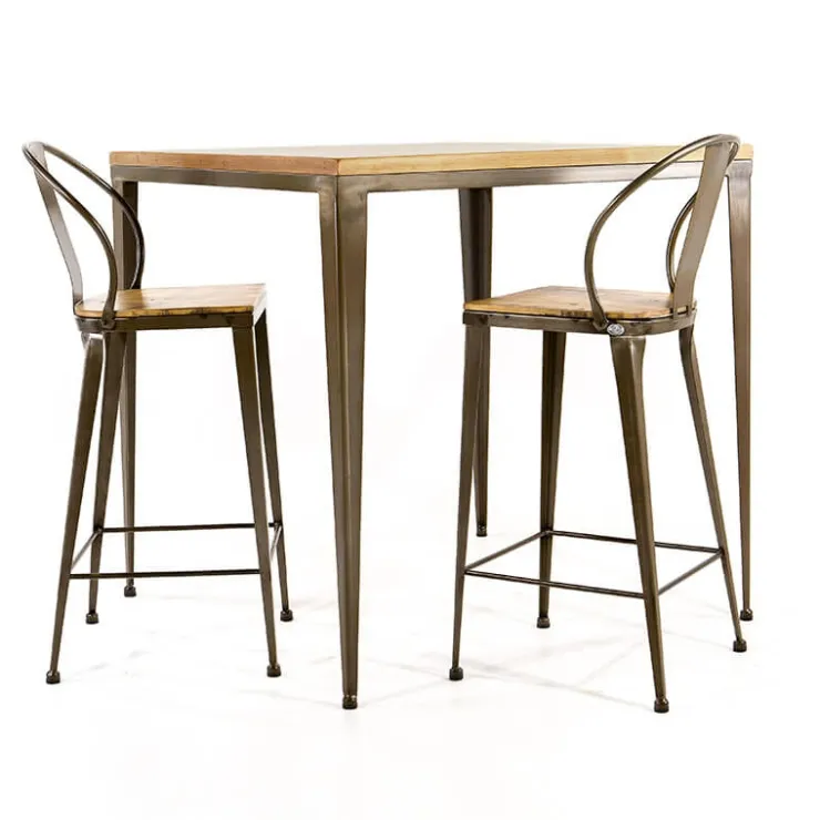 Jayso Table De Cuisine*Bolonia AM412 Table industrielle carrée en métal et bois