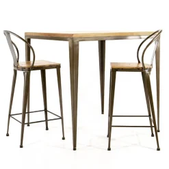 Jayso Table De Cuisine*Bolonia AM412 Table industrielle carrée en métal et bois