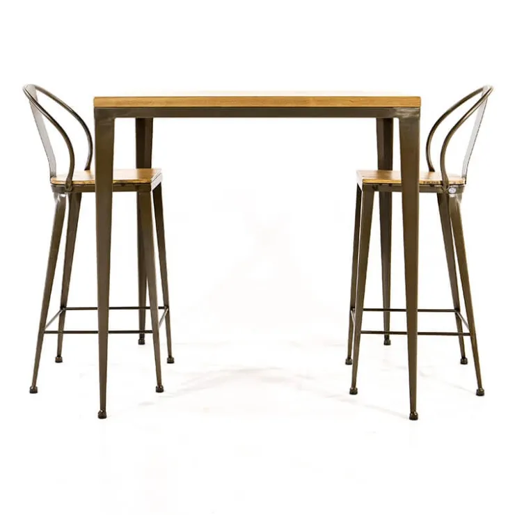 Jayso Table De Cuisine*Bolonia AM412 Table industrielle carrée en métal et bois