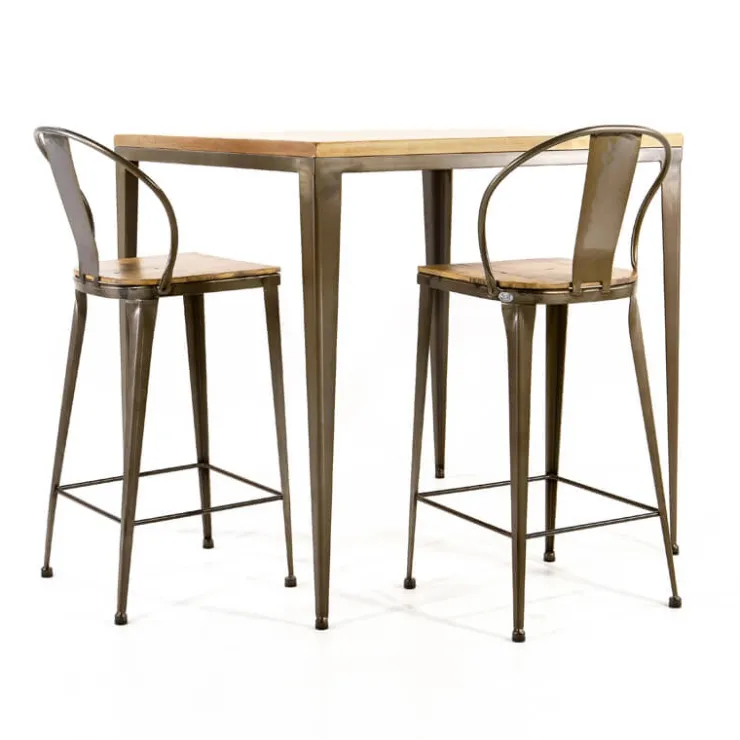 Jayso Table De Cuisine*Bolonia AM412 Table industrielle carrée en métal et bois