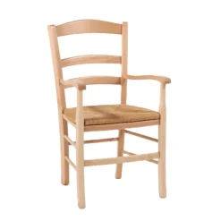 Chaise De Cuisine|Chaise De Salle à Manger*Brocéliande Fauteuil en bois rustique et paille