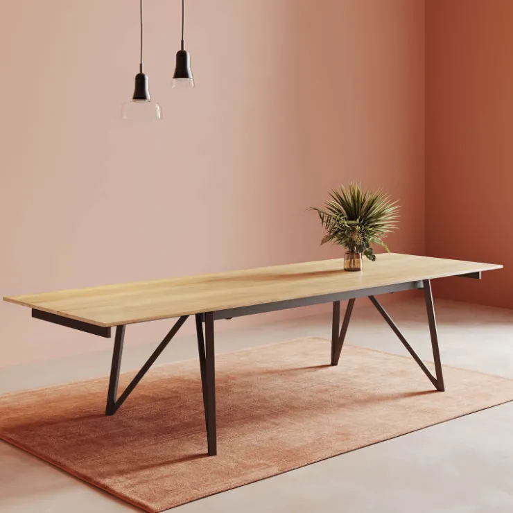 Perfecta Table De Salle à Manger*Claire Table design extensible en mélaminé imitation chêne naturel avec pieds en métal noir