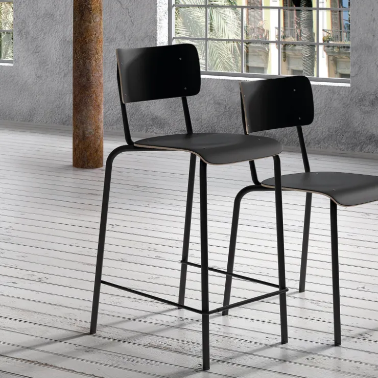 Perfecta Tabouret Snack (assise +/- 65 Cm)|Tabouret De Bar (assise +/- 80 Cm)*Collège Tabouret snack vintage avec dossier en bois et métal