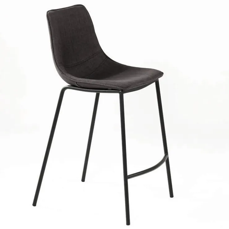 Tabouret Snack (assise +/- 65 Cm)|Tabouret De Bar (assise +/- 80 Cm)*CoqueTabouret snack coque en tissu gris et pieds en métal noir