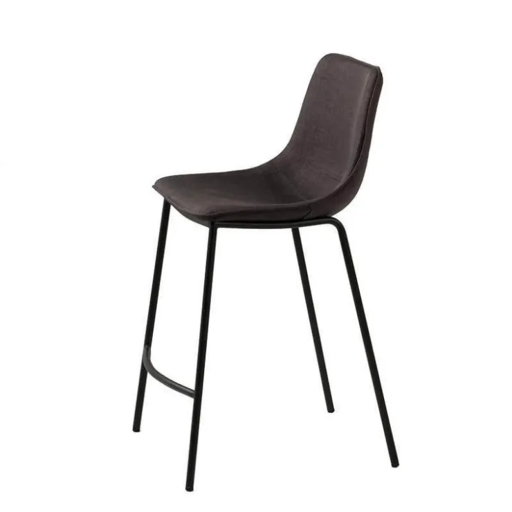Tabouret Snack (assise +/- 65 Cm)|Tabouret De Bar (assise +/- 80 Cm)*CoqueTabouret snack coque en tissu gris et pieds en métal noir