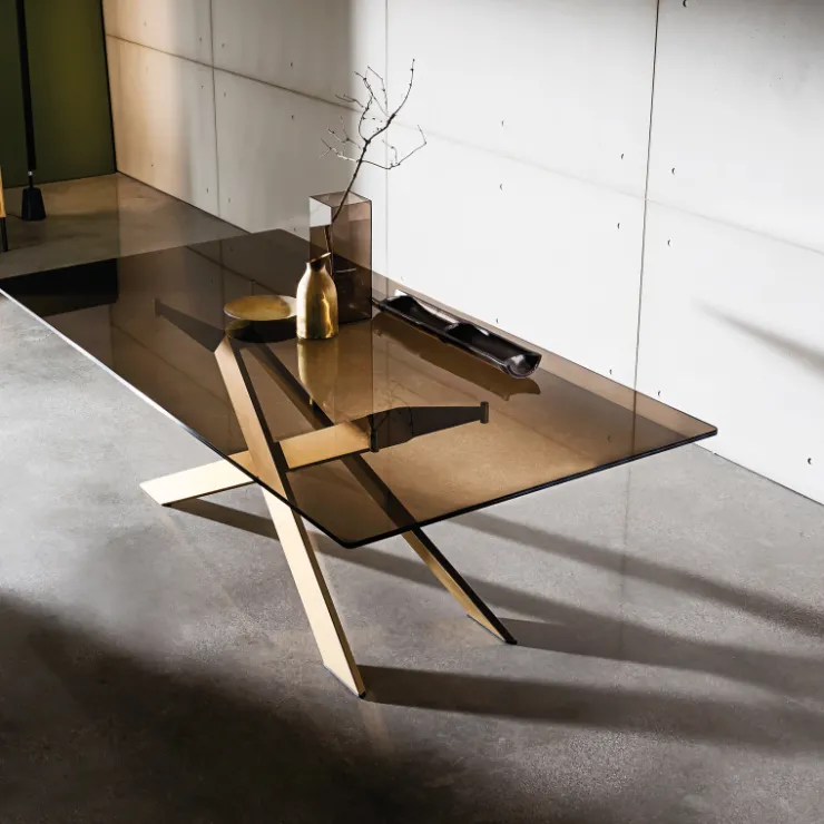 Sovet Italia Table De Salle à Manger*Cross Sovet® Table de salle à manger design en verre et métal