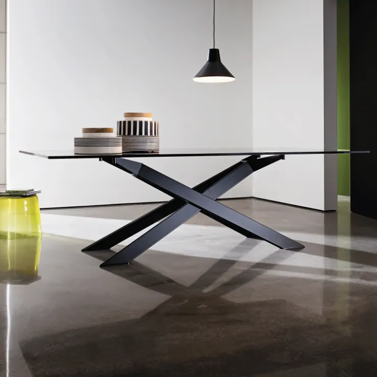 Sovet Italia Table De Salle à Manger*Cross Sovet® Table de salle à manger design en verre et métal