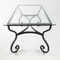 Jayso Table De Cuisine|Table De Salle à Manger*Damasco Table style provençal plateau verre avec pieds en acier