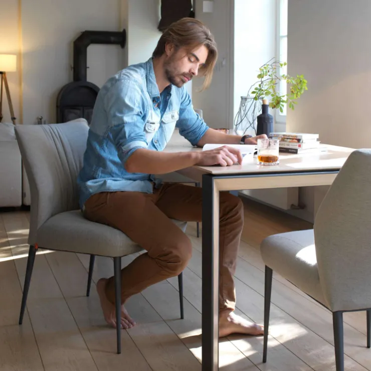 Mobitec Chaise De Salle à Manger*Enora Chaise ® moderne en tissu et pieds en métal
