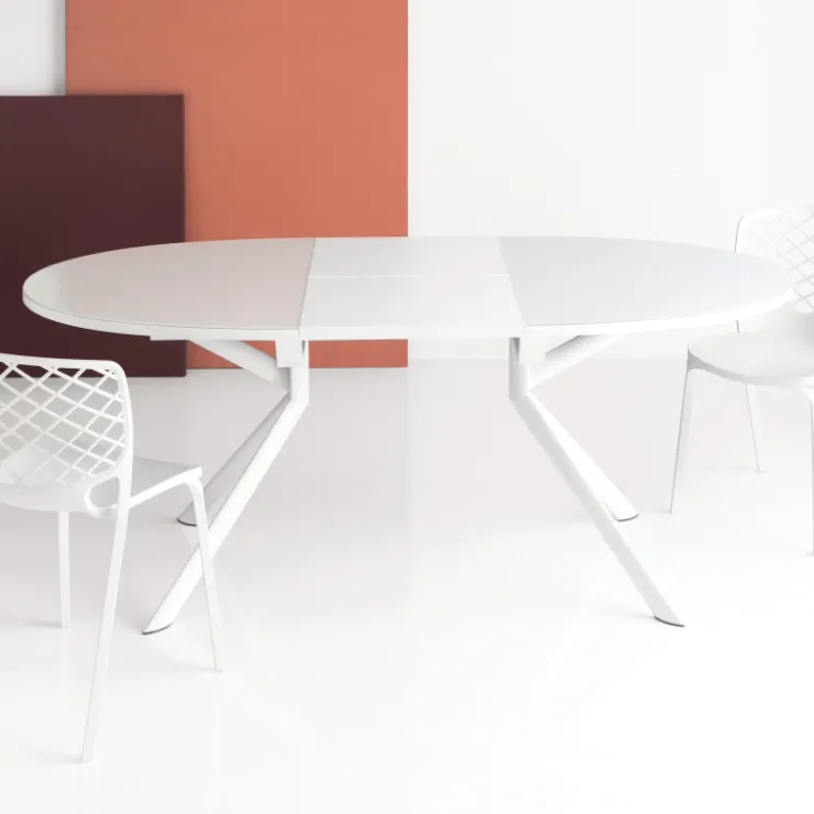 Table De Cuisine*Giove Table ronde extensible en verre blanc