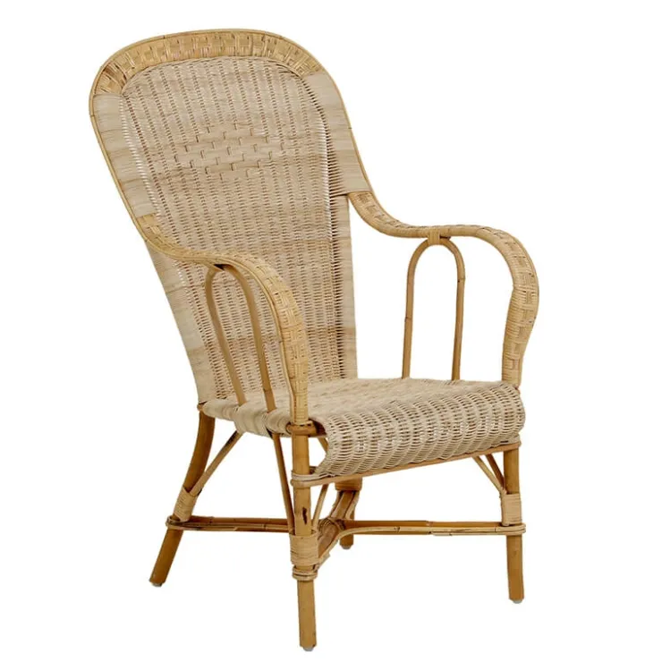 Kok Fauteuil De Salon*Grand père MarcelFauteuil dossier haut en rotin vintage