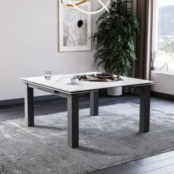 Lievens Table De Salle à Manger*HectorTable carrée extensible en céramique design avec pieds en métal