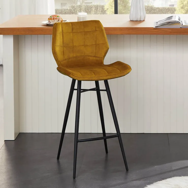 Tabouret Snack (assise +/- 65 Cm)|Tabouret De Bar (assise +/- 80 Cm)*ImpiaTabouret design coque matelassée en velours et pieds en métal noir
