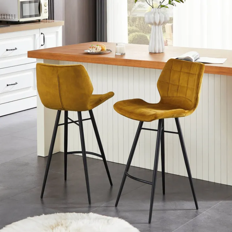 Tabouret Snack (assise +/- 65 Cm)|Tabouret De Bar (assise +/- 80 Cm)*ImpiaTabouret design coque matelassée en velours et pieds en métal noir