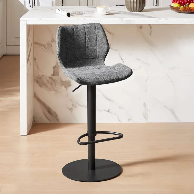 Tabouret De Bar (assise +/- 80 Cm)|Tabouret Snack (assise +/- 65 Cm)*IndicaTabouret tournant et réglable coque en tissu avec pied en métal noir