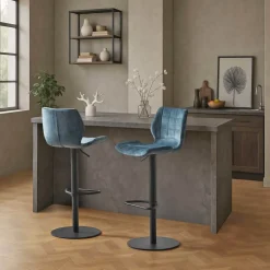 Tabouret Snack (assise +/- 65 Cm)|Tabouret De Bar (assise +/- 80 Cm)*IndicaTabouret tournant et réglable coque en velours avec pied en métal noir
