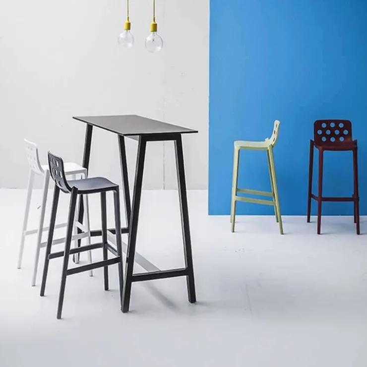 Tabouret De Bar (assise +/- 80 Cm)*Isidoro Tabouret de bar moderne empilable avec dossier ronds ajourés