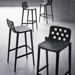 Tabouret De Bar (assise +/- 80 Cm)*Isidoro Tabouret de bar moderne empilable avec dossier ronds ajourés