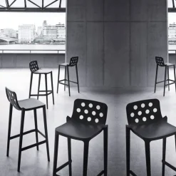 Tabouret De Bar (assise +/- 80 Cm)*Isidoro Tabouret de bar moderne empilable avec dossier ronds ajourés
