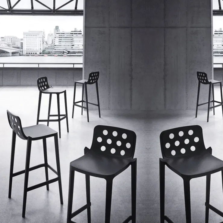 Tabouret De Bar (assise +/- 80 Cm)*Isidoro Tabouret de bar moderne empilable avec dossier ronds ajourés