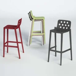 Tabouret Snack (assise +/- 65 Cm)|Tabouret De Bar (assise +/- 80 Cm)*Isidoro Tabouret snack moderne empilable avec dossier ronds ajourés