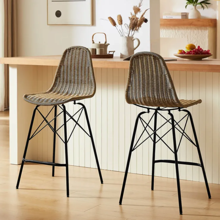 Tabouret Snack (assise +/- 65 Cm)|Tabouret De Bar (assise +/- 80 Cm)*JavaTabouret tressé ethnique avec pieds Eiffel