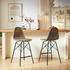 Tabouret Snack (assise +/- 65 Cm)|Tabouret De Bar (assise +/- 80 Cm)*JavaTabouret tressé ethnique avec pieds Eiffel