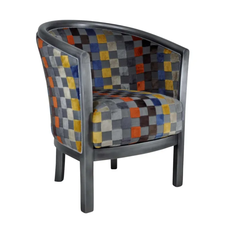 Paget Fauteuil De Salon*Julien Fauteuil tonneau pour salon fabrication française en tissu et bois massif