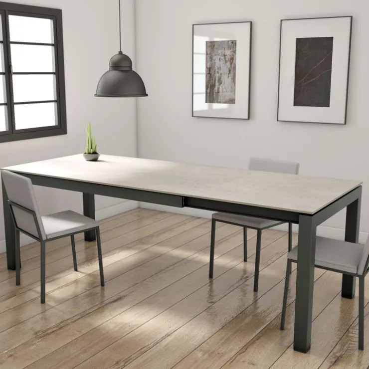 Cancio Table De Cuisine|Table De Salle à Manger*Lakera Table en Dekton rectangulaire extensible avec pieds en métal