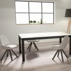 Cancio Table De Cuisine|Table De Salle à Manger*Lakera Table en Dekton rectangulaire extensible avec pieds en métal