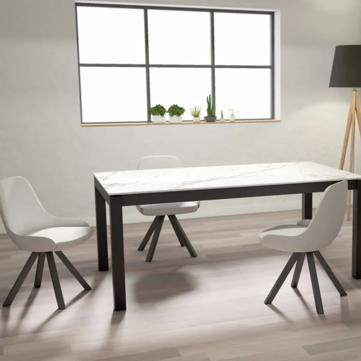Cancio Table De Cuisine|Table De Salle à Manger*Lakera Table en Dekton rectangulaire extensible avec pieds en métal