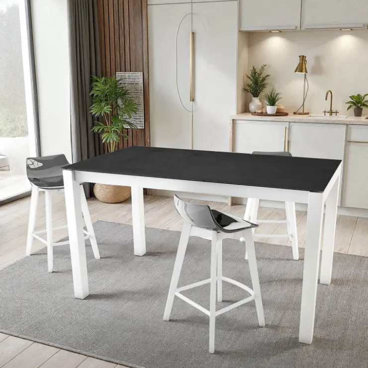 Cancio Table De Cuisine*Lakera Table snack en Dekton rectangulaire extensible avec pieds en métal