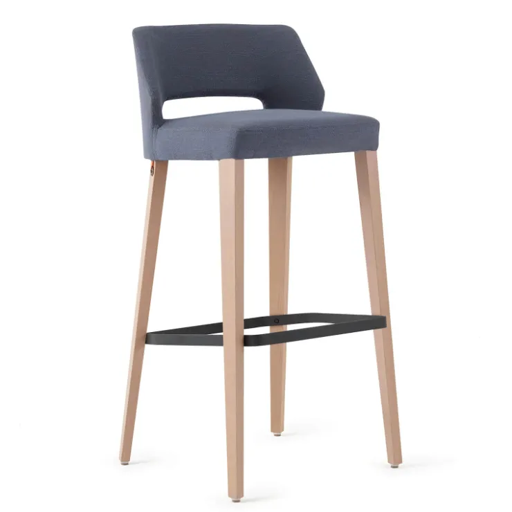 Mobitec Tabouret De Bar (assise +/- 80 Cm)*Lena ® Tabouret de bar en tissu avec dossier bas et pieds en bois