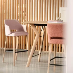 Mobitec Tabouret Snack (assise +/- 65 Cm)|Tabouret De Bar (assise +/- 80 Cm)*Lena ® Tabouret snack en tissu avec accoudoirs et pieds en bois