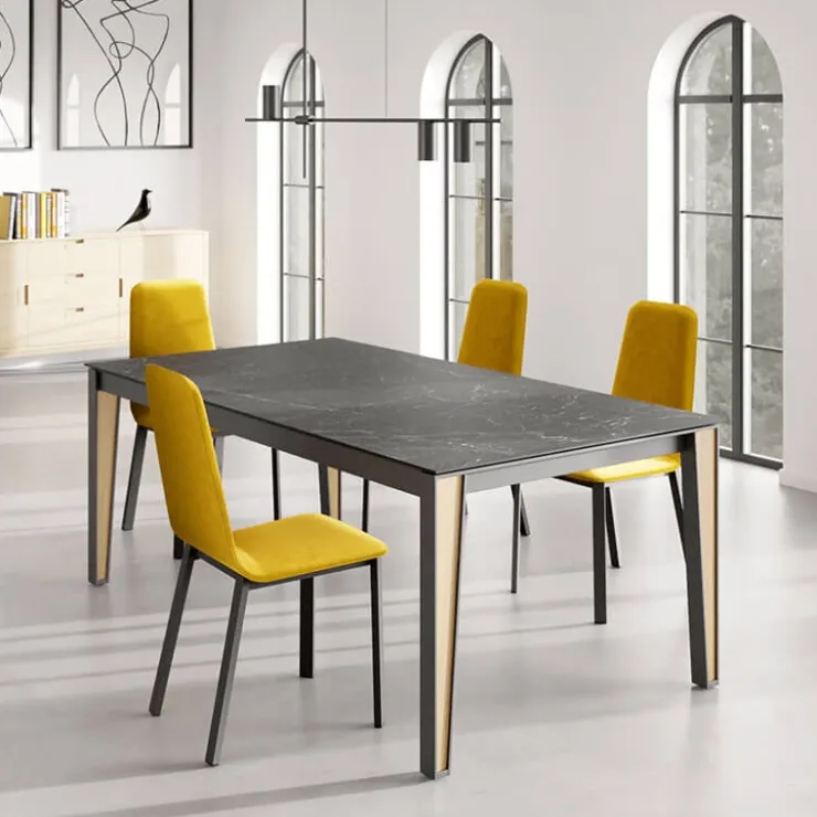 Cancio Table De Salle à Manger*London Table en Dekton extensible avec pieds en métal et bois