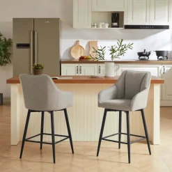 Tabouret Snack (assise +/- 65 Cm)|Tabouret De Bar (assise +/- 80 Cm)*MartinTabouret snack pivotant avec accoudoirs en tissu recyclé et pieds en métal