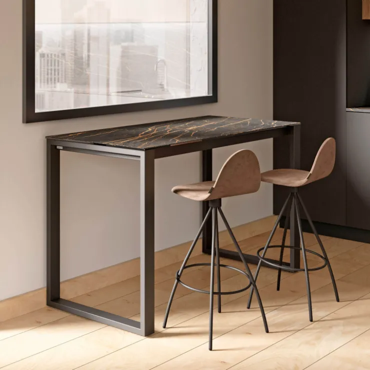 Cancio Table De Cuisine|Table De Salle à Manger*Neox Table snack en céramique avec pieds forme traineau en métal faible profondeur