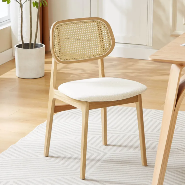 Chaise De Salle à Manger|Chaise Salon*NinaChaise en bois avec dossier en cannage et assise tissu