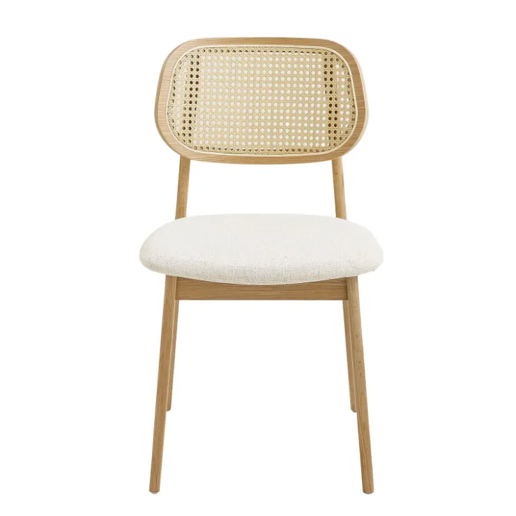Chaise De Salle à Manger|Chaise Salon*NinaChaise en bois avec dossier en cannage et assise tissu