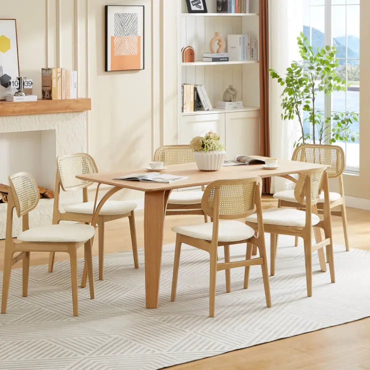 Chaise De Salle à Manger|Chaise Salon*NinaChaise en bois avec dossier en cannage et assise tissu