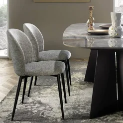 Europea Chaise De Salle à Manger|Chaise Salon*Odette Chaise moderne avec dossier incurvé en tissu et pieds en métal