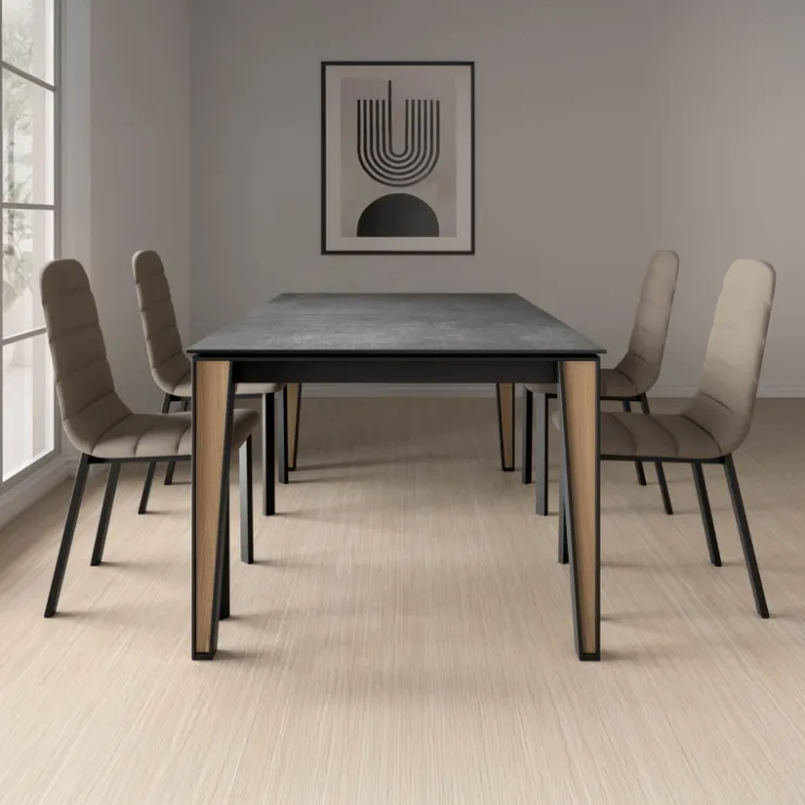 Cancio Table De Salle à Manger*Okaso Table moderne en céramique avec pieds en bois et métal