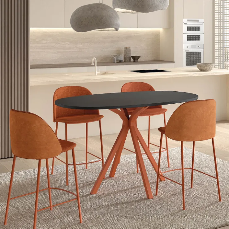 Perfecta Table De Cuisine|Table De Salle à Manger*Onyx Table snack ovale en stratifié avec pieds en métal