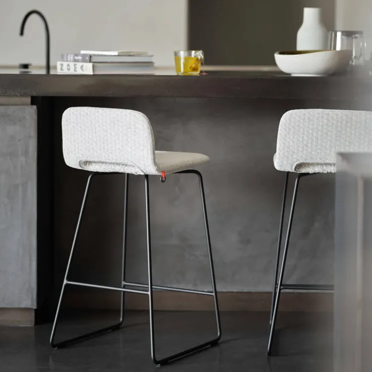 Mobitec Tabouret Snack (assise +/- 65 Cm)|Tabouret De Bar (assise +/- 80 Cm)*Pamp ® Tabouret snack design en tissu avec dossier bas et pieds en métal