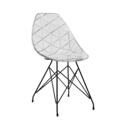 Chaise De Salle à Manger|Chaise Salon*Prisma Chaise design coque transparente avec pieds eiffel en métal noir