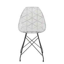 Chaise De Salle à Manger|Chaise Salon*Prisma Chaise design coque transparente avec pieds eiffel en métal noir
