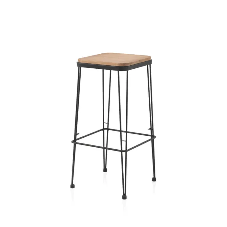 Jayso Tabouret Snack (assise +/- 65 Cm)|Tabouret De Bar (assise +/- 80 Cm)*Riopar Tabouret haut assise bois pieds métal style industriel