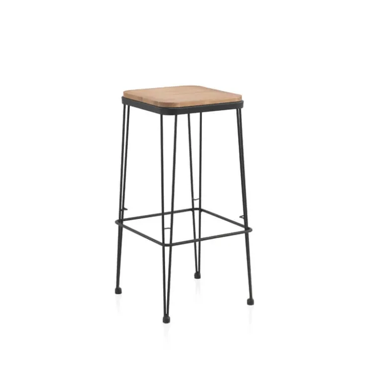 Jayso Tabouret Snack (assise +/- 65 Cm)|Tabouret De Bar (assise +/- 80 Cm)*Riopar Tabouret haut assise bois pieds métal style industriel